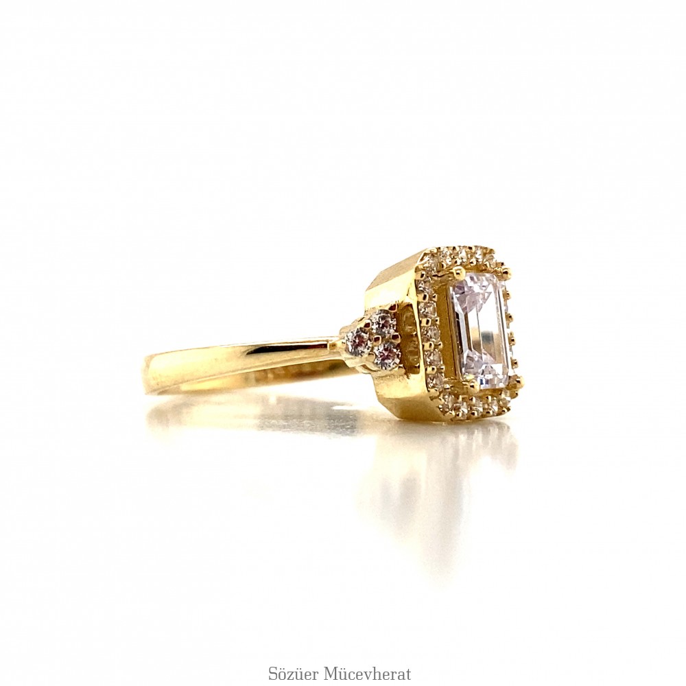 Yanı Taşlı Baget Altın Yüzük