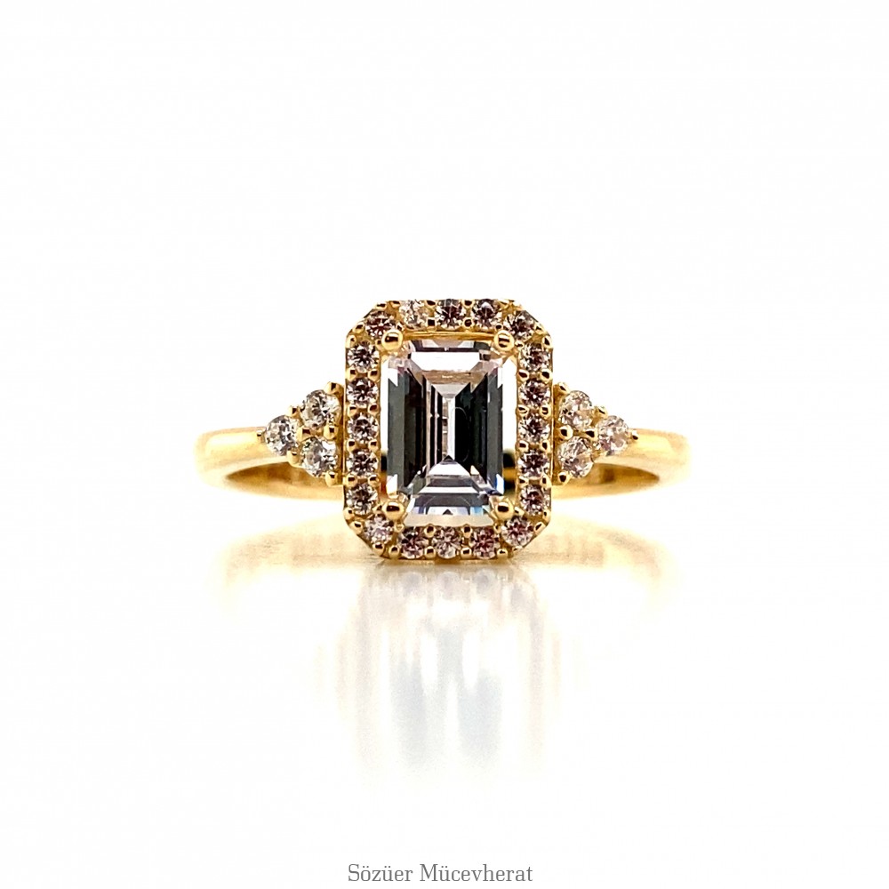 Yanı Taşlı Baget Altın Yüzük