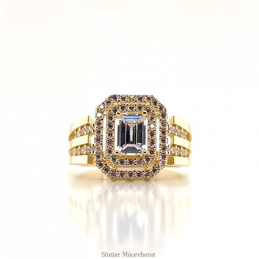 Yanı Taşlı Baget Altın Yüzük