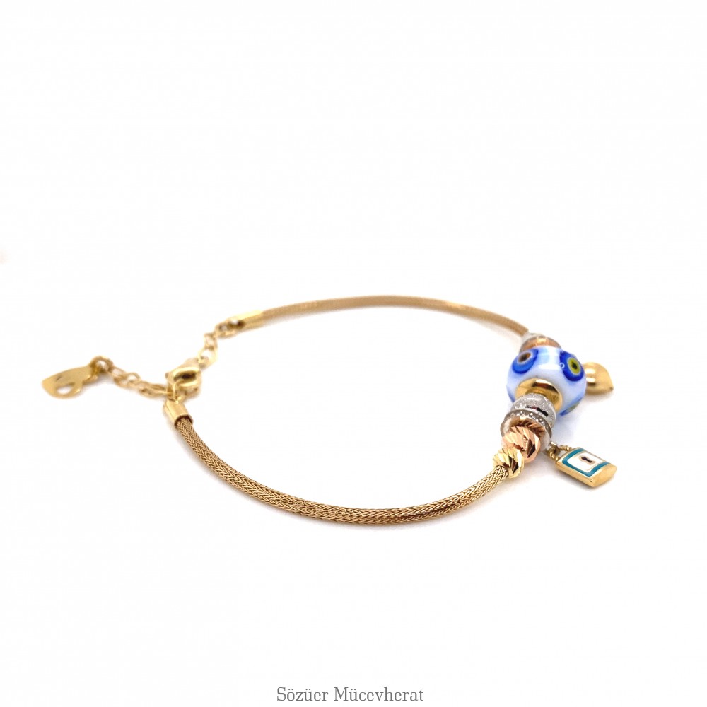 Kalp Ve Kilit Detaylı Pandora Altın Bileklik