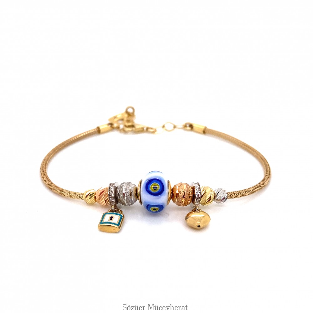 Kalp Ve Kilit Detaylı Pandora Altın Bileklik