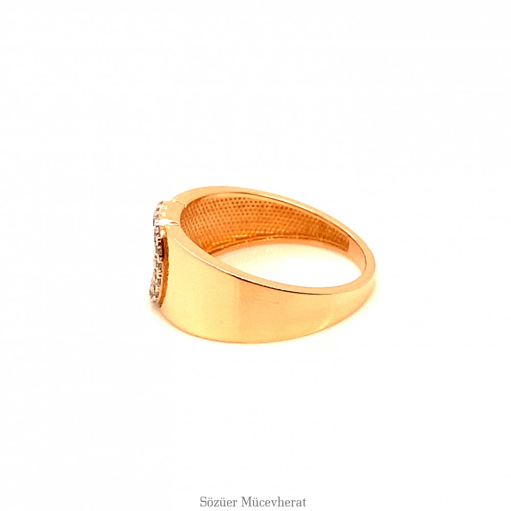 Taşlı 'D' Harf Rose Altın Yüzük