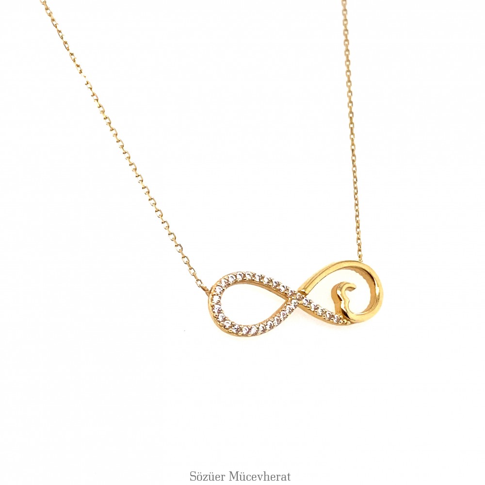 Kalp Detaylı Sonsuzluk Altın Kolye