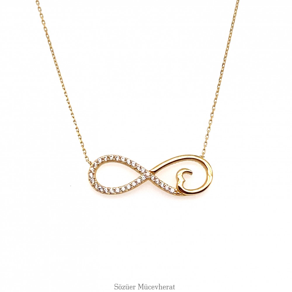 Kalp Detaylı Sonsuzluk Altın Kolye