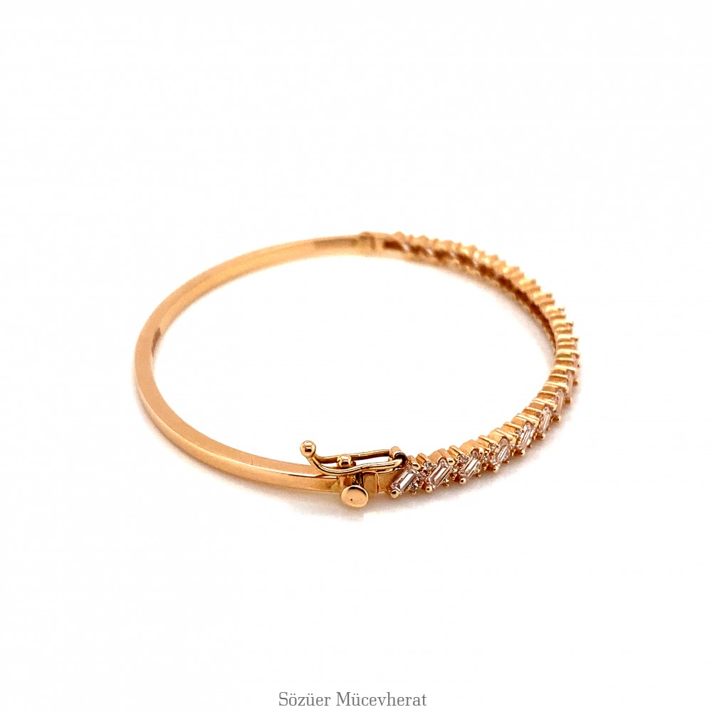 Swarovski Taşlı Baget Rose İnce Altın Kelepçe
