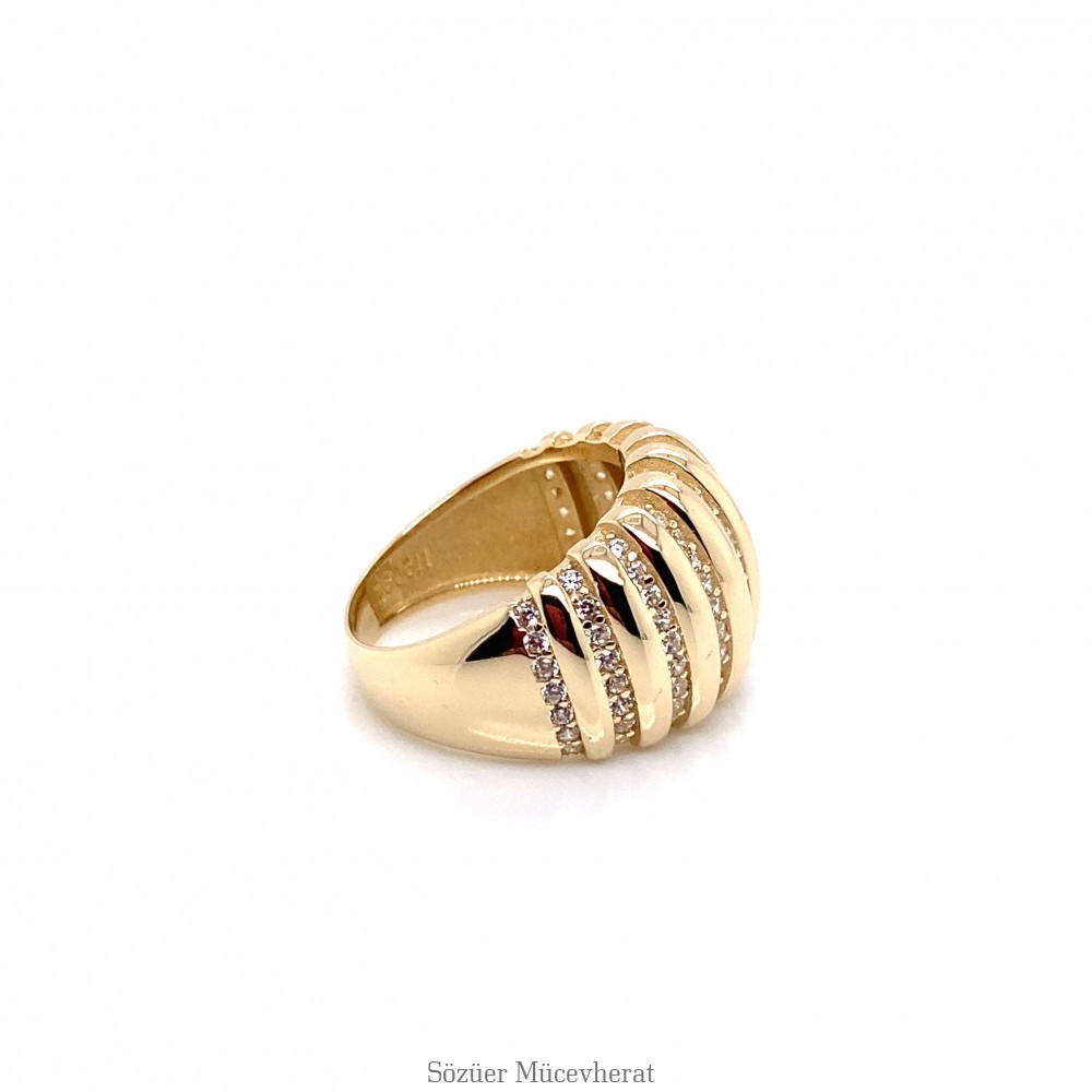 Taşlı Fantezi Sarı Altın Yüzük
