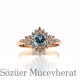 Yanı Pırlanta Taşlı Blue Topaz Yüzük