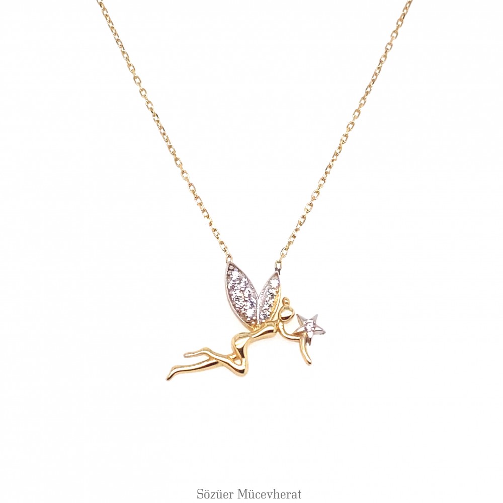 Swarovski Taşlı Peri Altın Kolye