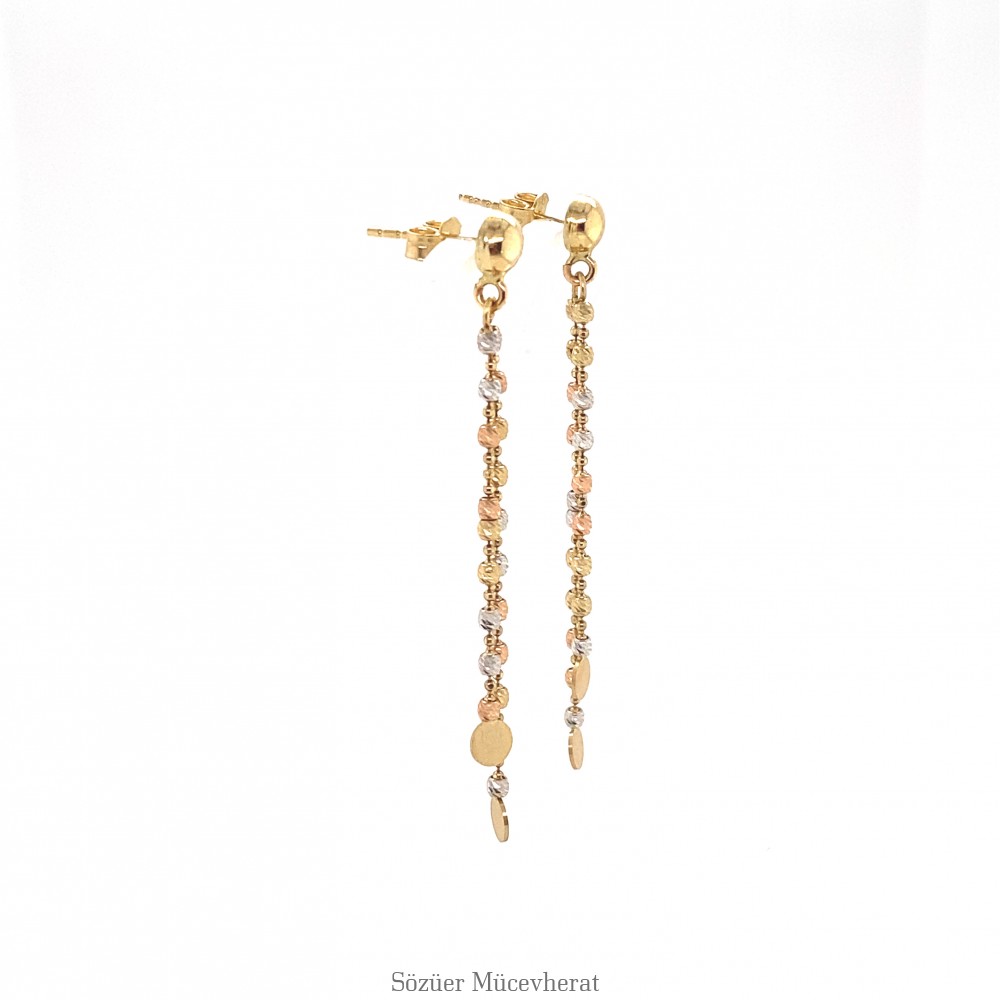 Dorika Toplu Üç Renk Sallantılı Altın Küpe