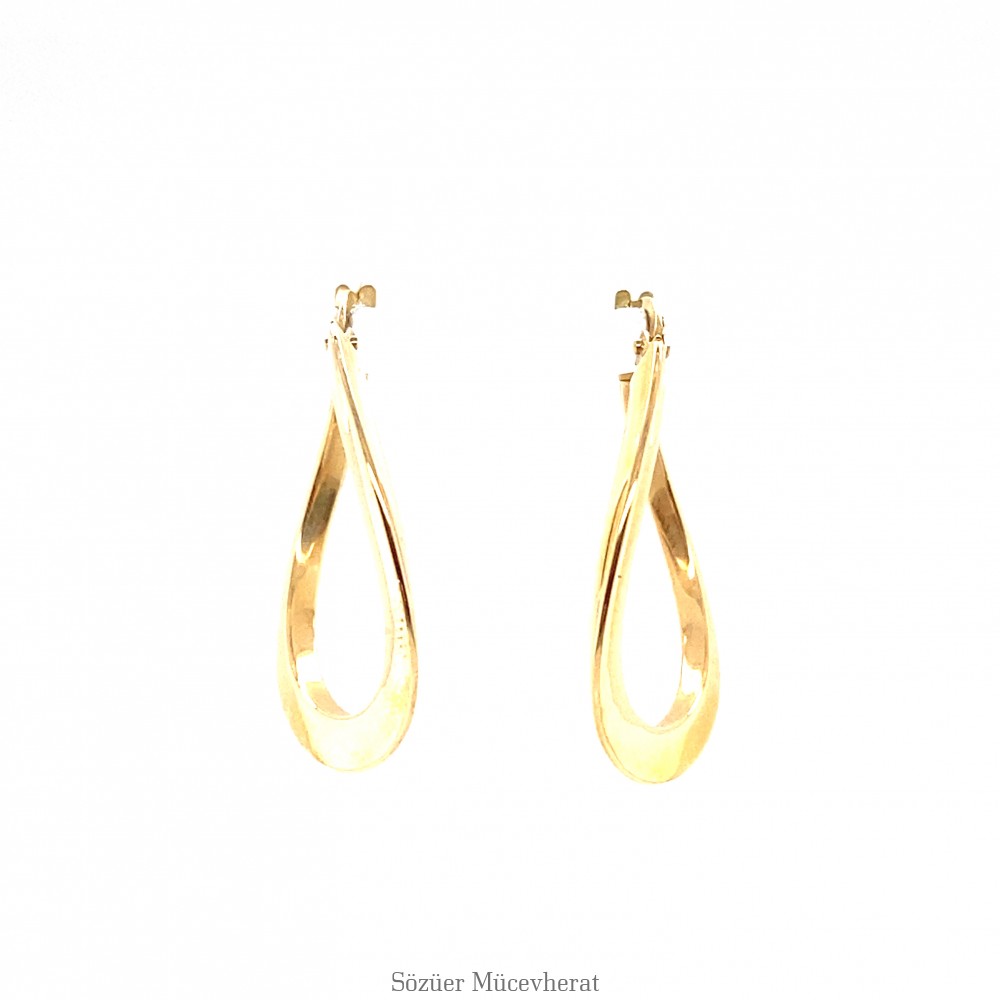 Kıvrımlı Model Halka Sarı Altın Küpe