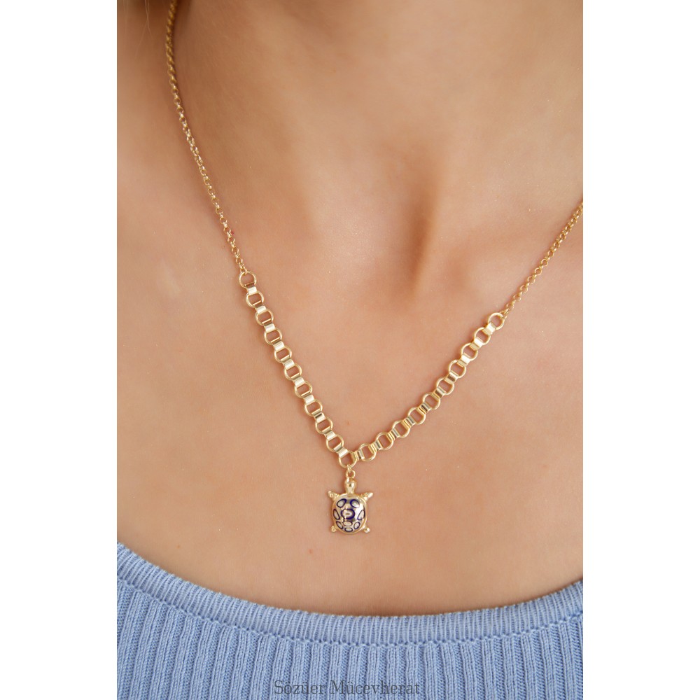 İTALYAN ÇİF ZİNCİRLİ MİNELİ KAPLUMBAĞ ALTIN KOLYE