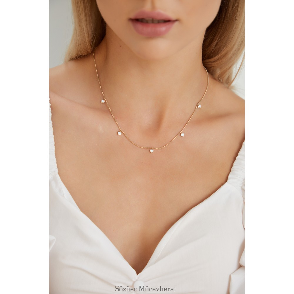 BEYAZ MİNELİ ŞANS ALTIN KOLYE