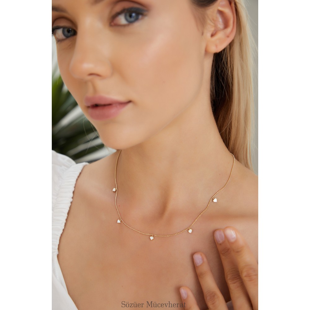 BEYAZ MİNELİ ŞANS ALTIN KOLYE