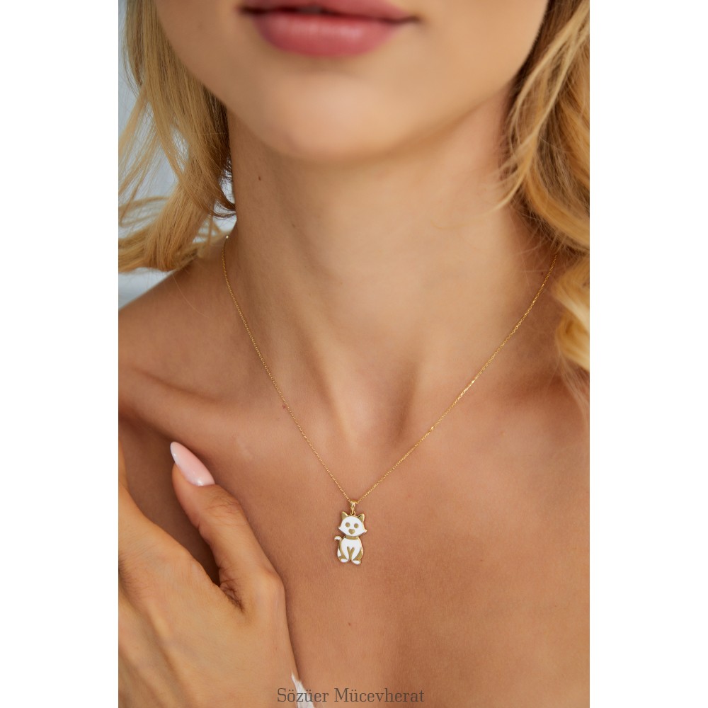 KEDİ FİGÜRLÜ ALTIN KOLYE