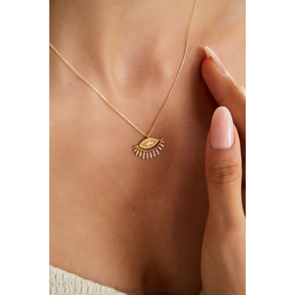 BEYAZ TAŞLI GÖZ ALTIN KOLYE