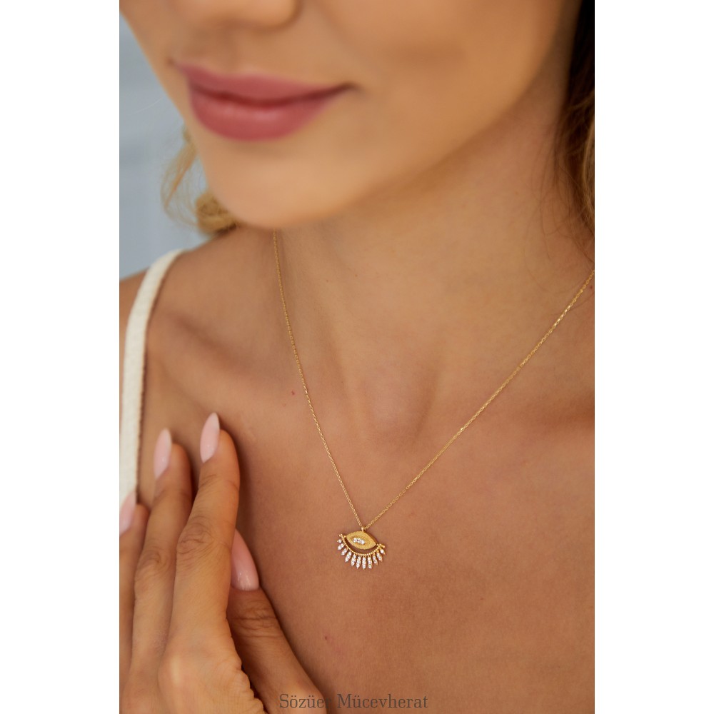 BEYAZ TAŞLI GÖZ ALTIN KOLYE