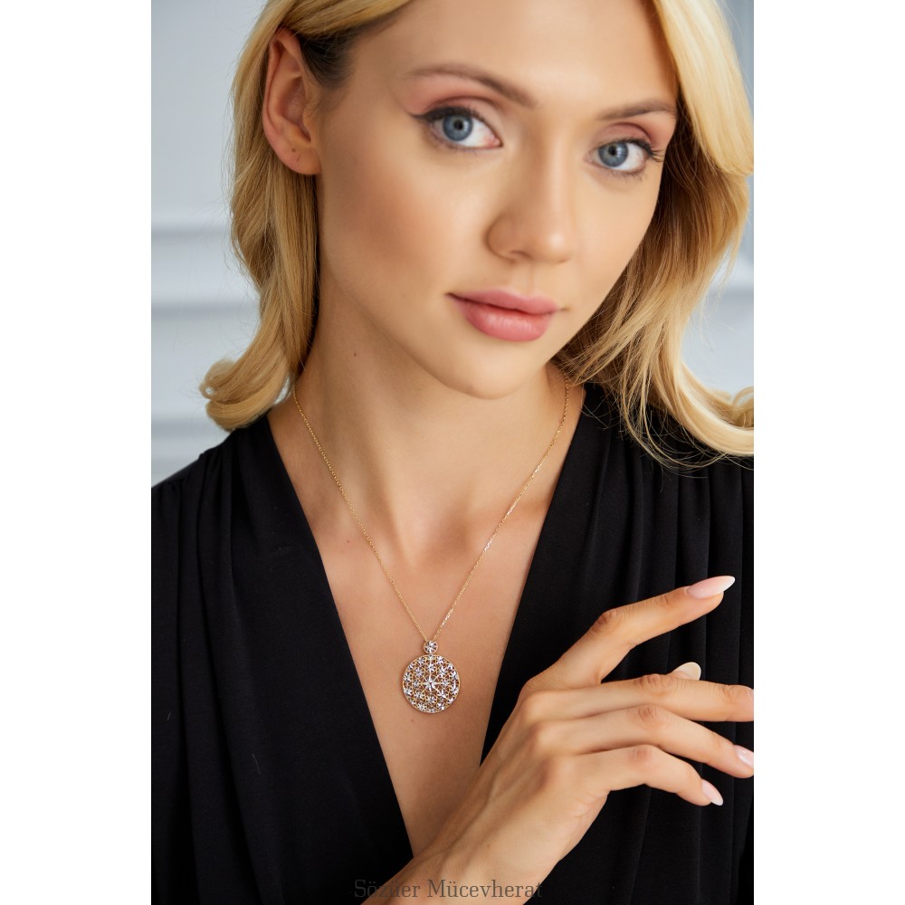 İTALYAN YILDIZLI YUVARLAK TELKARI ALTIN KOLYE