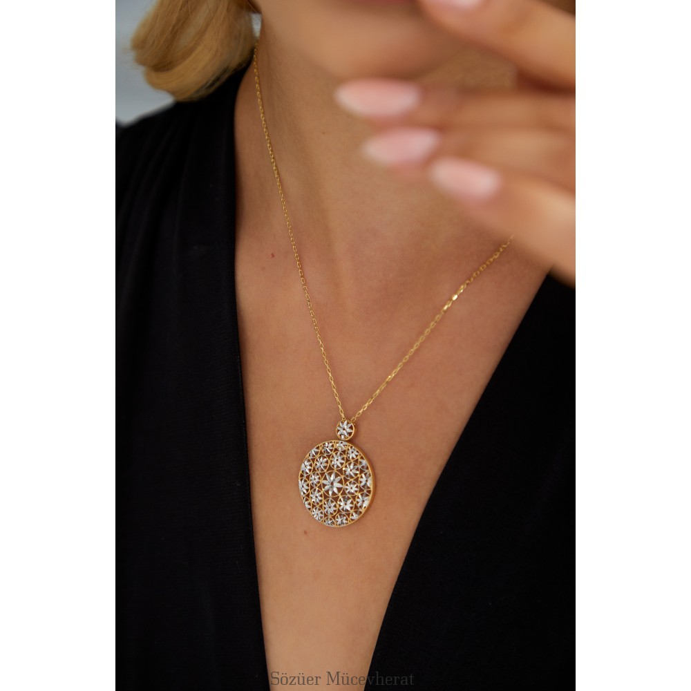 İTALYAN YILDIZLI YUVARLAK TELKARI ALTIN KOLYE