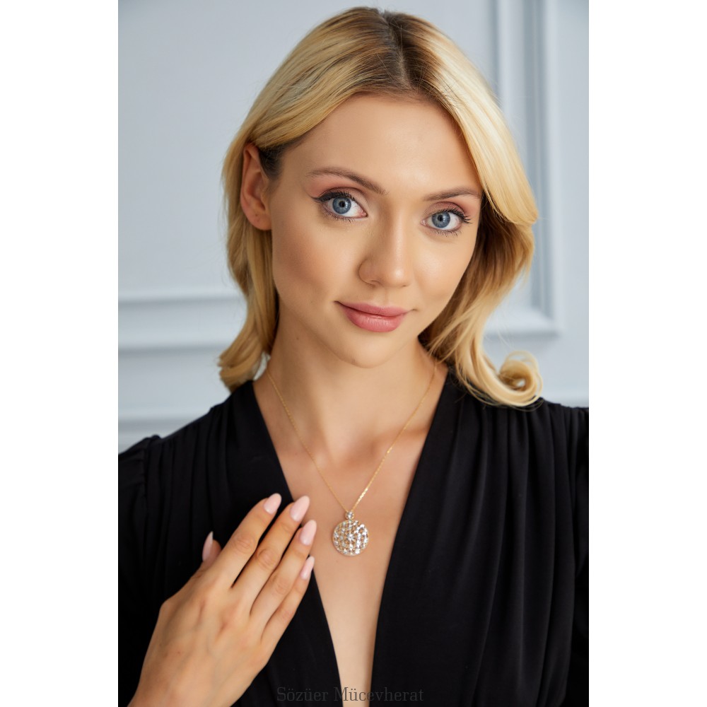 İTALYAN YILDIZLI YUVARLAK TELKARI ALTIN KOLYE