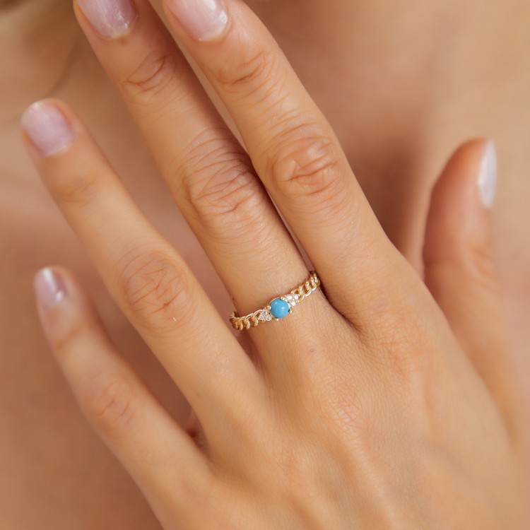 FİRUZE TAŞLI ALTIN YÜZÜK