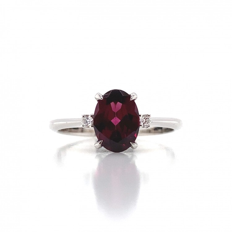 Yanı Pırlanta Taşlı Oval Rodonit Yüzük