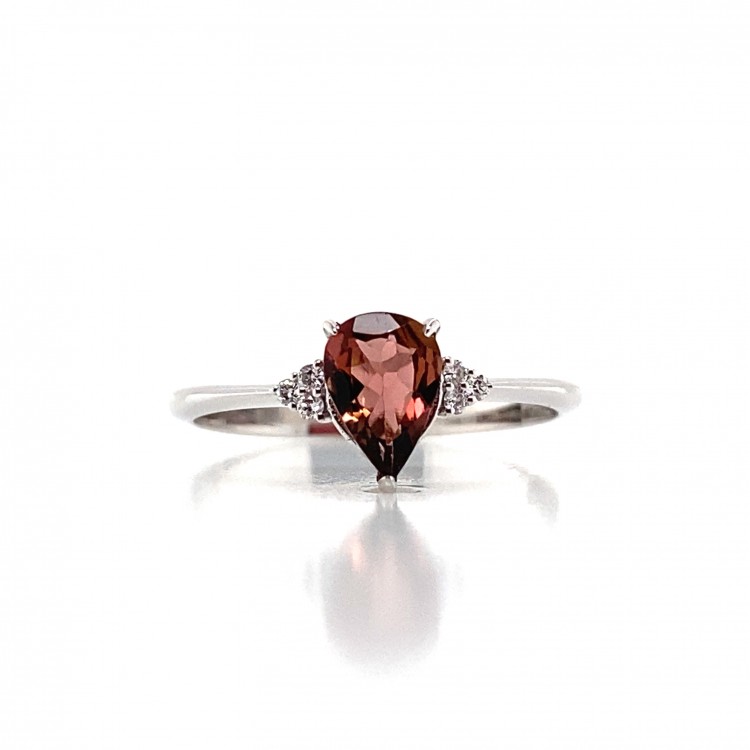 Yanı Pırlanta Taşlı Damla Turmalin Yüzük