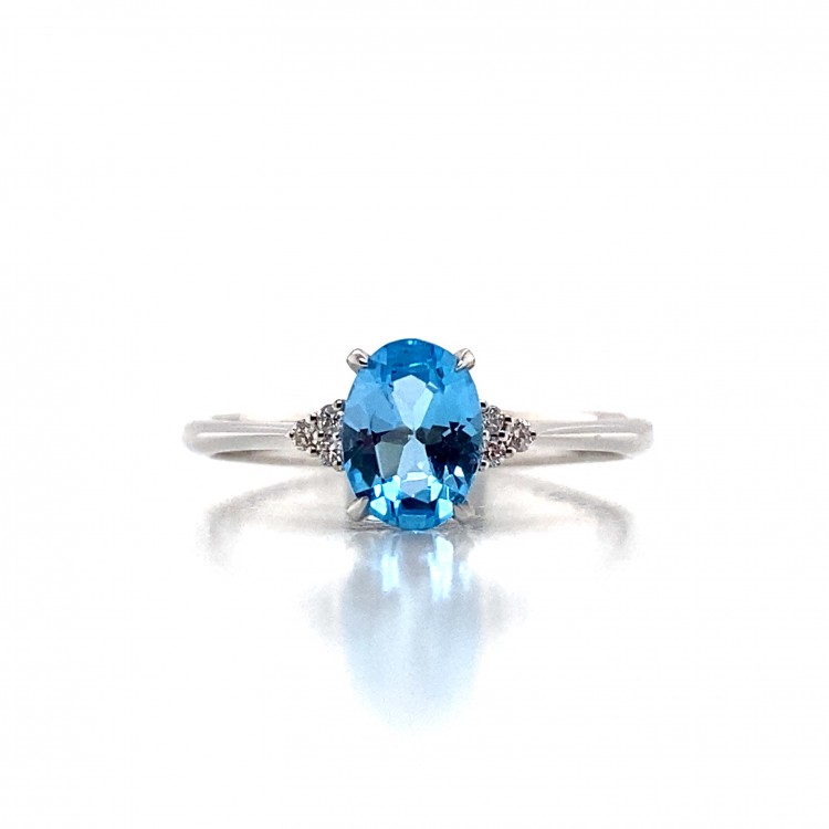 Yanı Pırlanta Taşlı Oval Blue Topaz Yüzük