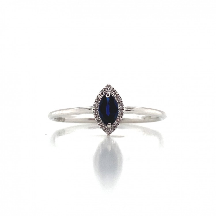 Yanı Pırlanta Taşlı Mekik Safir Yüzük