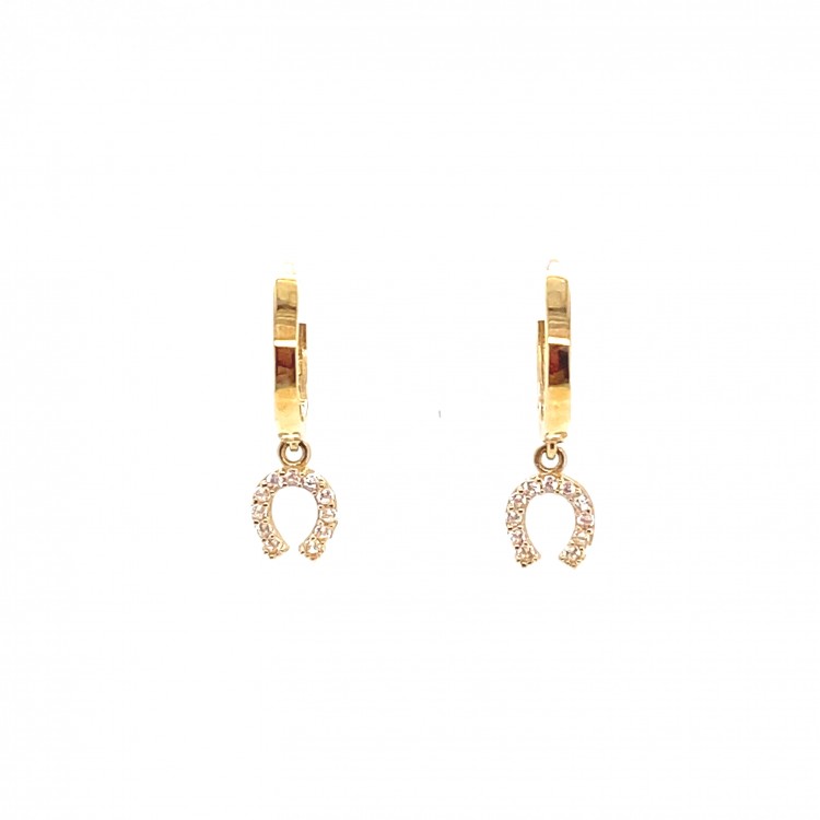 Taşlı Nal Sallantılı Altın Küpe