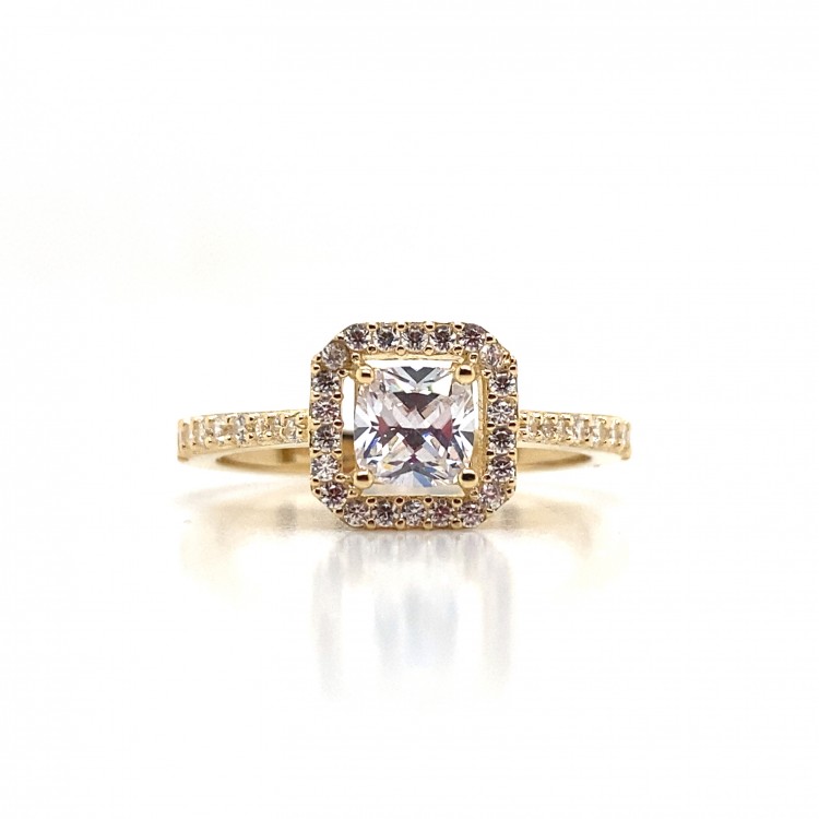 Yanı Taşlı Kare Tektaş Altın Yüzük