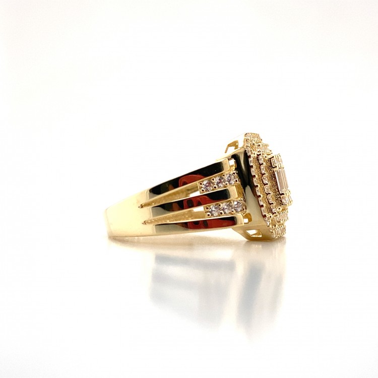 Yanı Taşlı Çift Şeritli Baget Altın Yüzük